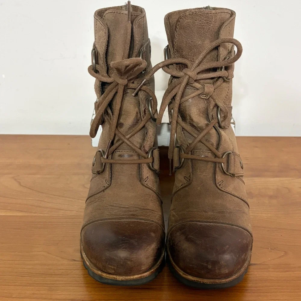 Sorel Joan of Arctic Wedge II Brown Leather Ankle Boots NL2305-256 Womens 7